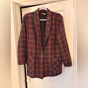 Vintage Oversized Plaid Blazer – Tartan Red, Teal and Gold| Size L